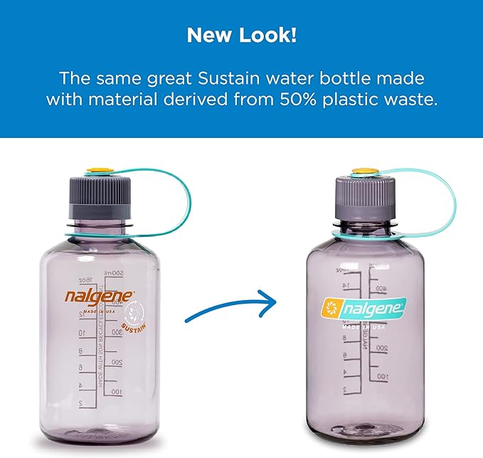Nalgene Sustain Tritan BPA-Free Water Bottle Made with Material Derived from 50% Plastic Waste, 16 OZ, Narrow Mouth