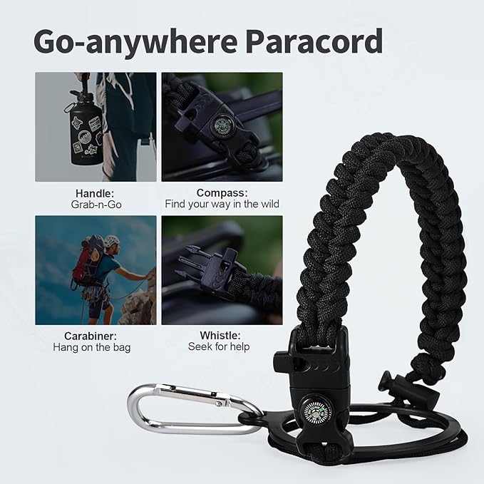 One Gallon Water Bottle Insulated, Triple Wall Vacuum Cold for 48 Hrs & Leak-proof & Non-BPA, 128oz Large Sports Stainless Steel Water Jug with Paracord Handle Straw Spout Lids & DIY Stickers