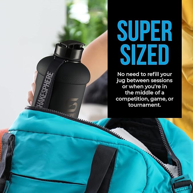 SHAKESPHERE Large Sports Water Bottle - BPA Free Hydration Jug, Black - Ideal for Sports, Camping, Outdoor, Biking & Kids… (Matte Black, 1.3L)