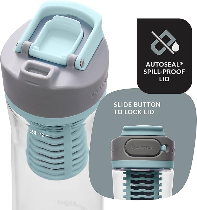 Contigo Clybourn Plastic FreeFlow Filter Water Bottle with AUTOSEAL spill-proof Lid 24oz., Salt