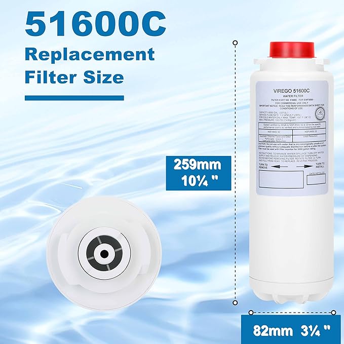51600C Filter, Replace for Elkay 51600C Replacement Filter By NSF/ANSI 42 Certified, Water Filter 51600C Compatible with Ezh2o Filter Replacement Bottle Filling Station, Filter 51600C No Chip 6000 Gal