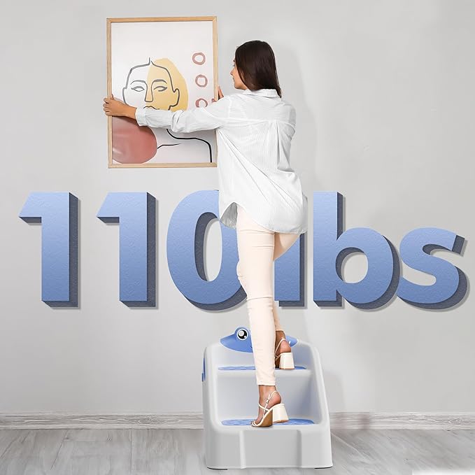 Toddler Step Stool, Easy to Fold Step Stool for Toddlers with Non-Slip Surface & Alphabet Patterns, Lightweight & Cute Kids Step Stool for Potty Training, Bathroom Sink, and Bedroom, Blue