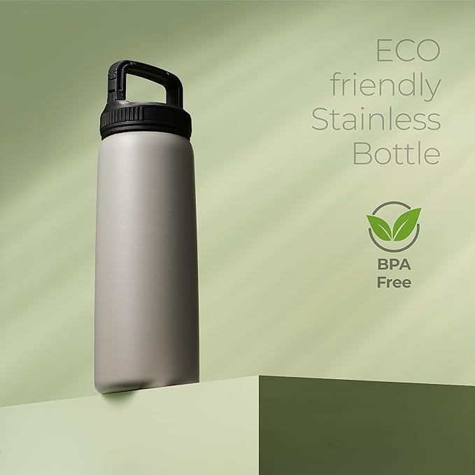 SipX™ Triple-Insulated Stainless Steel Water Bottle 25oz. With 3 Lids, BPA-Free Reusable Insulated Water Bottle Keeps Cold 24 Hours, Metal Water Bottle Made Of Sustainable Material For Hiking & Biking