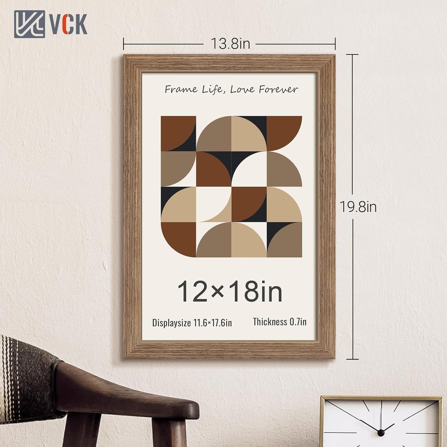 VCK 12x18 Frame 3 Pack - Brown Walnut, Natural Textured Solid Wood Poster Picture Frame, Wall Gallery Frame