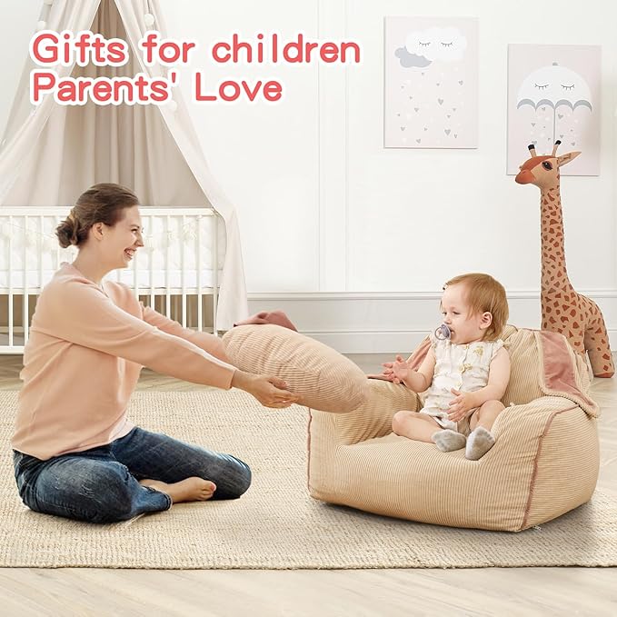 Rabbit Toddler Sofa, Toddler Bean Bag Chair with Carrot Pillow, Corduroy Kids Armchair, Comfortable Toddler Chair for Boys and Girls