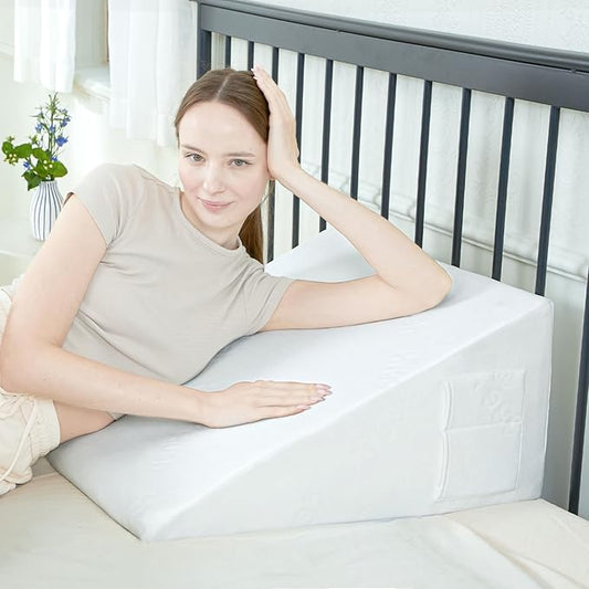Bed Wedge Pillow, 10" 24" 24" Triangle Pillow Wedge, Cooling Memory Foam Top, Elevated Support Wedge Pillow for Relieving Acid Reflux, Heartburn, Snoring and GERD