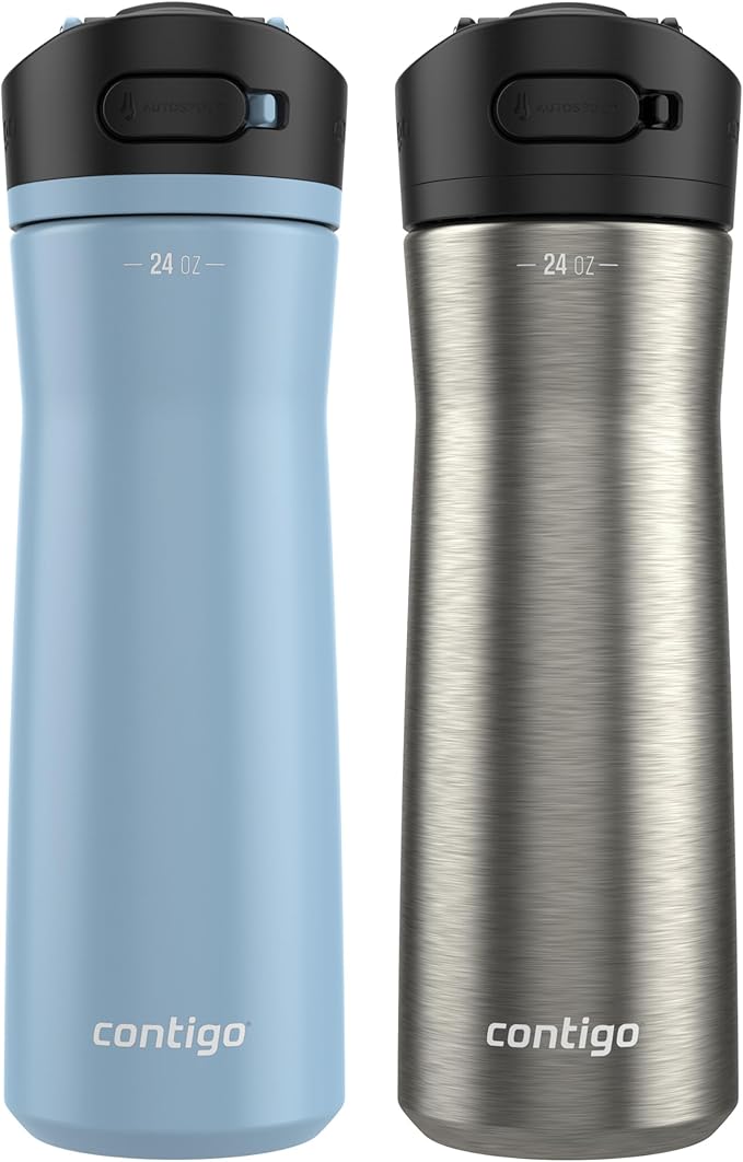 Contigo Ashland Chill 2.0 Water Bottle, 24 oz, 2-Pack, Glacier; Stainless steel w/Licorice