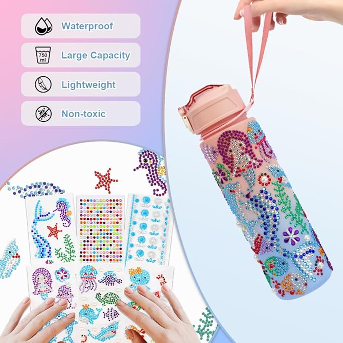 Decorate Your Own Water Bottle Kits for Girls, Gifts for Girls, Birthday Gifts for 5 6 7 8 9 10 Year Old Girls, Arts and Crafts for Girls, Mermaid Arts and Crafts Gifts Toys for Girls Christmas