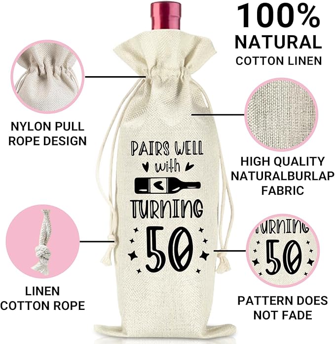 comfit 50th Birthday Wine Bag, Birthday Gift Ideas for Women Men, Birthday Party Supplies Decorations, 50 Year Old Birthday Gifts for Her Him, 1 Pcs Wine Bag