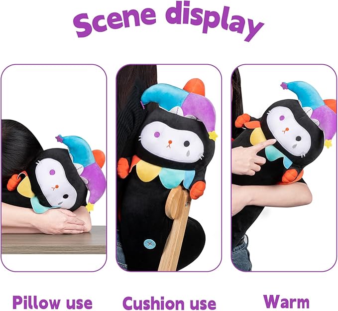 Long Cat Plush Body Pillow, 28” Cute Clown Axolotl Stuffed Animals Kawaii Soft Plushies, Joker Axolotl Plush Pillow Doll Toy Gift for Girlfriend