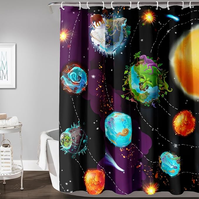 AILONEN Galaxy Shower Curtains for Boys,Solar System Bath Curtains,Outer Space Curtains for Bathroom Decor, 36" W*72" H Polyester Waterproof with 12 Hooks