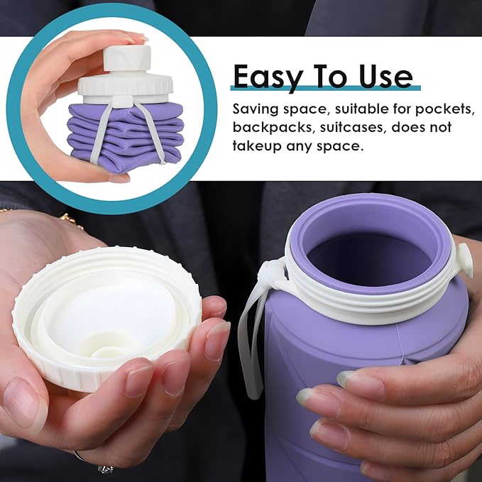 Collapsible Water Bottle Foldable Silicone Travel Water Bottle Leakproof Flexible BPA Free Portable,Folding Water Bottle Lightweight for Camping, Hiking,Sports Water Bottles Travel 23oz