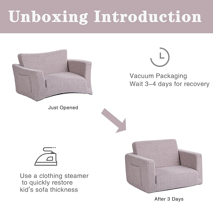 Tiita Kids Sofa, 2-in-1 Kids Sofa Chair, Convertible Children Couch to Lounger, Flip Out Kids Sofa Chair, Toddler Armrest Chair Bed, Folding Kids Play Sofa for Girl or Boy (Grey)