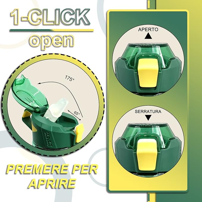 Sports Bottle - 22oz, Water Bottle with Straw, Leak Proof Flip Top Simple Modern Water Bottle, BPA Free Tritan Plastic Water Bottle. Suitable for Gym, Outdoor Travel Sports Enthusiast (Green)