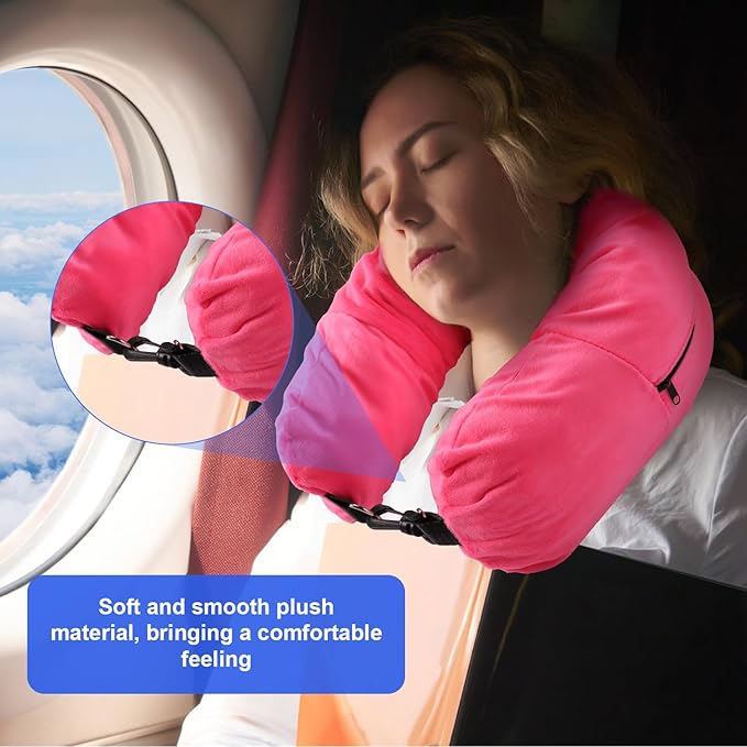 Travel Pillow Stuffable with Clothes, 7.3x31.5in Soft Plush Extra Luggage Airplane Fillable Storage Bag Transformable Neck Body Case Cover, Only Travel Pillowcase, No Filler(Rose Red)