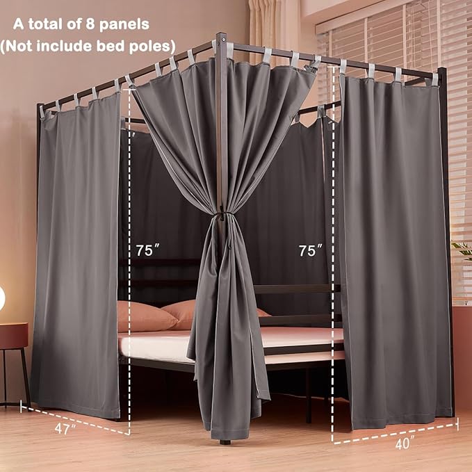 Akiky Canopy Bed Curtains 4 Corner Bed Canopies Dark Gray Canopy Curtains Panel 8 Drapery Panel Curtain for All Bed Sizes