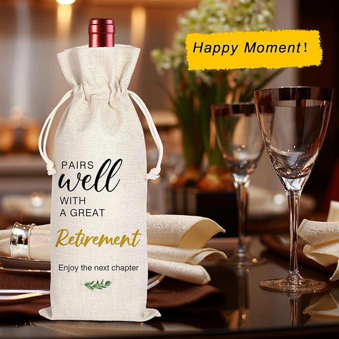 Retirement Gift Wine Bag,Best Retirement Gifts Farewell Leaving Gifts for Teacher Coworker Friend Colleagues Nurse Boss Retirees Work,Pairs Well With A Great Retirement 11WB68