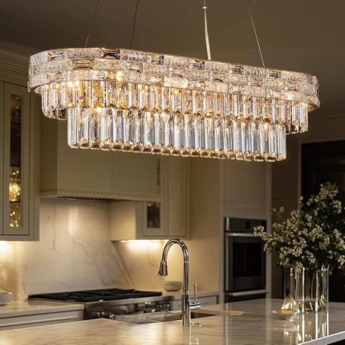 Gold Oval 12-Light Modern Crystal Chandelier for Dining Room Kitchen Island Bar, L34.3 Inch