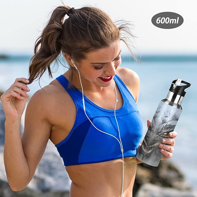 Blueangle 20 OZ Scary Dragon Water Bottle with Straw, Sports Water Bottle BPA Free Stainless Steel Water Jugs for Gym, Kitchen, Working, Outdoor（971）