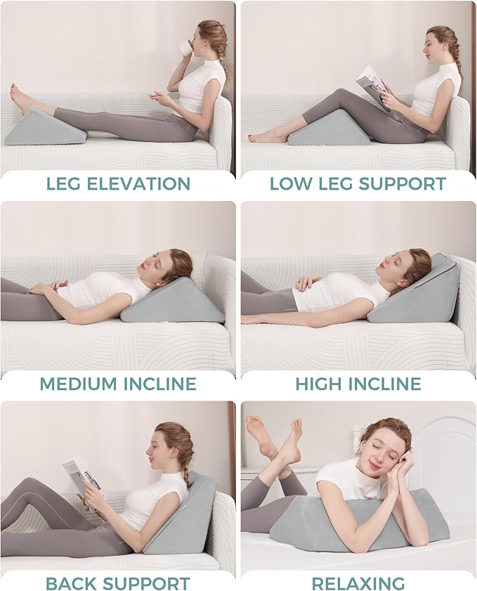 Knee Wedge Pillow with Pure Memory Foam, 8" Bed Wedge Pillow for Sleeping, Triangle Pillow for Back Support Elevated Pillow for Sciatica Knee Hip Ankles Back Pain Relief