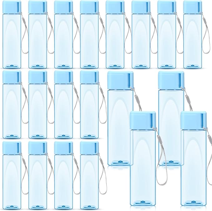 Mifoci 20 Pieces Water Bottle Bulk 17 oz Plastic Water Bottles Bulk Gym Sports Adults Reusable Large Water Bottles for Outdoor Fitness(Blue,Rectangle)