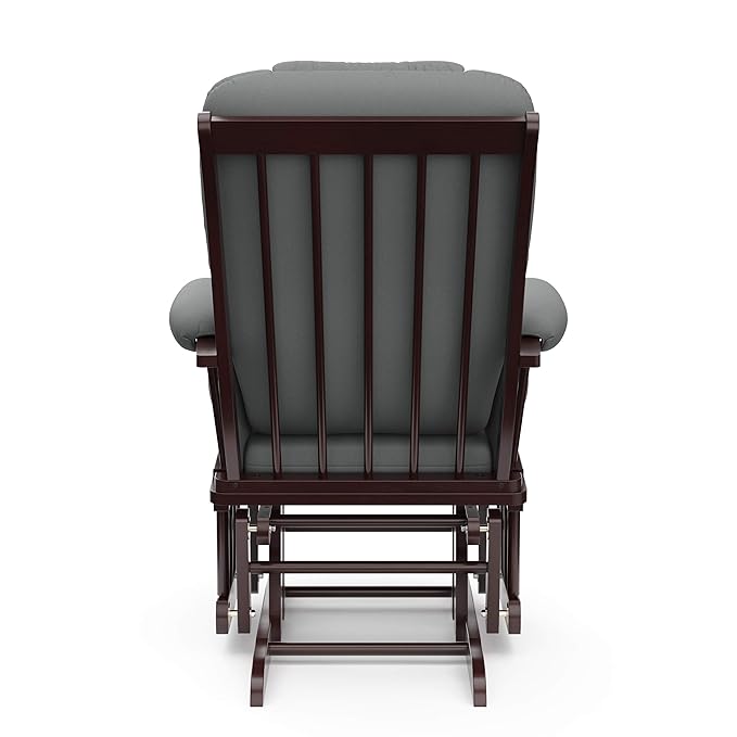 Storkcraft Tuscany Custom Glider and Ottoman with Free Lumbar Pillow (Espresso/Grey) - Cleanable Upholstered Comfort Rocking Nursery Chair with Ottoman