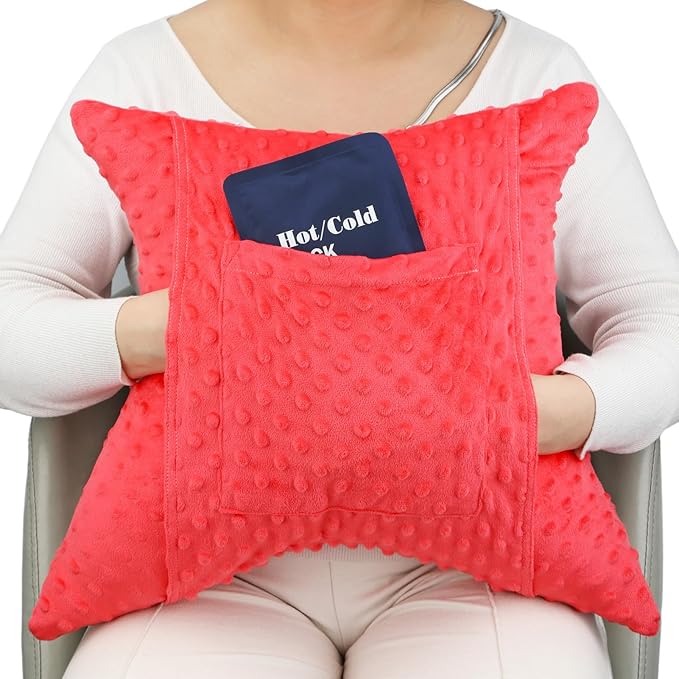 Star Hysterectomy Recovery Pillow C-Section Pillows with 2 Pockets for Tummy Tuck Abdominal Lumpectomy Belly Surgery Must Haves Shock Absorbing Cough Cushion Patients Gifts Minky Dot Red