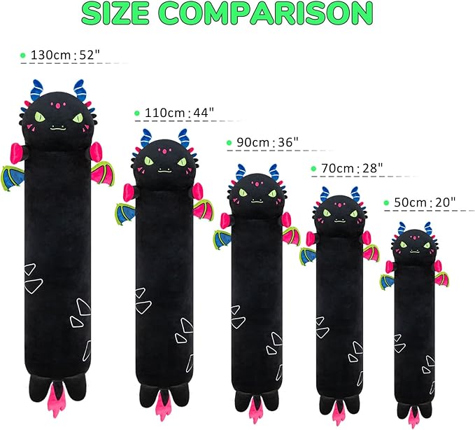 Long Dragon Plush Body Pillow, 44” Luminous Light Up Dinosaur Stuffed Animals Kawaii Night Light Plushies Pillow Glow in The Dark Gift for Girls Boys