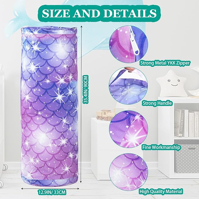 Stuffed Animal Bean Bag Storage Chair for Kids Cover Only (No Filler), Organize, Sit, Play & Boxing, 100% Cotton Canvas Washable, Ultra Soft Cylinder Long Vertical Zipper Best Gift for Child