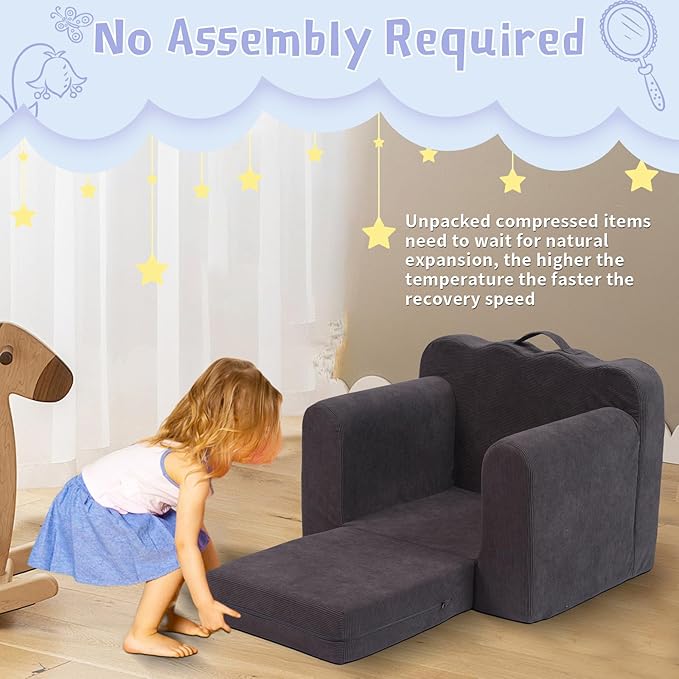 Toddler Folding Couch,2-in-1 Flower Shaped Sofa Convertible Sofa Recliner, Comfortable Flip-up Sofa, Suitable for 0-2 Years Old Toddler Couch(Gray)…