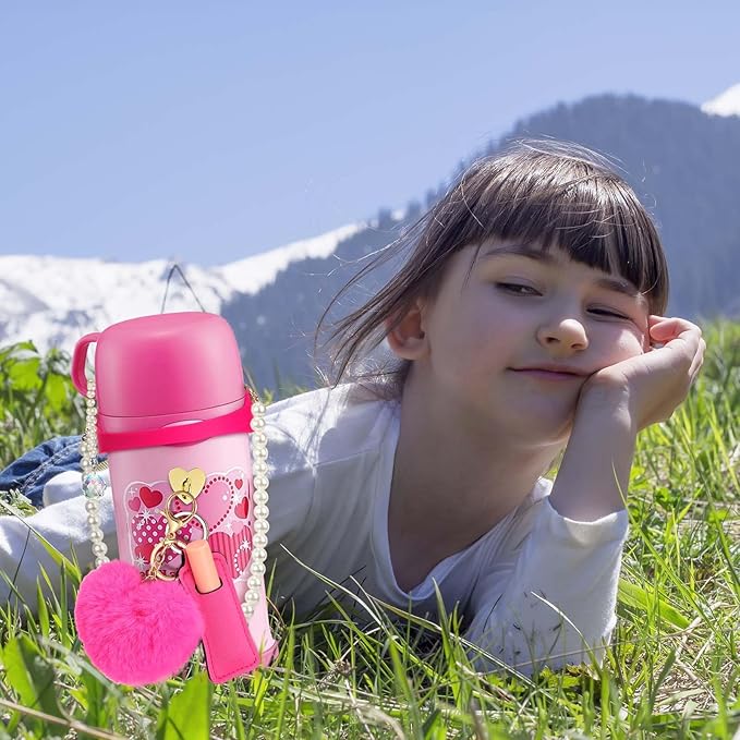 Water Bottle Accessories Set with Silicone Water Bottle Handle with Strap Hanging Charms Compatible with Stanley Cup(Rose Red)