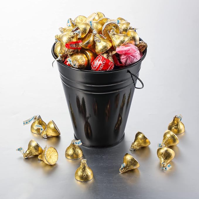 Sadnyy 12 Pack Metal Buckets with Handle, Galvanized Bucket 4.5 x 5 Inch Basket Bucket for Kids, Kids Party Supplies, Crafts for Christmas Halloween Christmas Candy Bars Vase Crafts(Black)