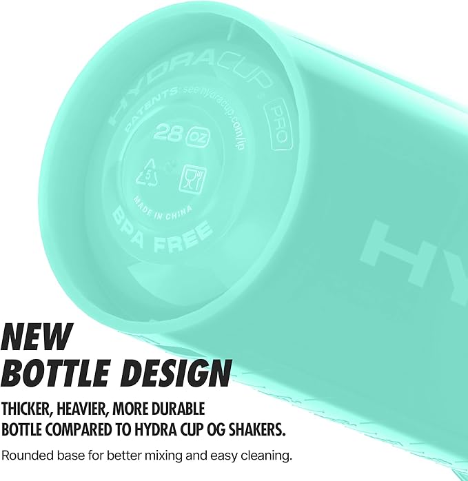 Hydra Cup ProFlow [2 Pack] 28 oz Shaker Bottles for Protein Shakes, Shaker Cups with Ball Blender Whisk, Shaker Bottle with Handle, Travel To Go, BPA Free (White & Teal, 28oz)