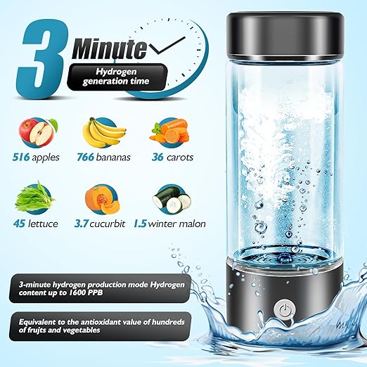 Hydrogen Water Bottle,Hydrogen Water Bottles Generator, Built-in Hydrogen Water Machine Quickly Produces Hydrogen to add to Hydrogen Tanks,Black