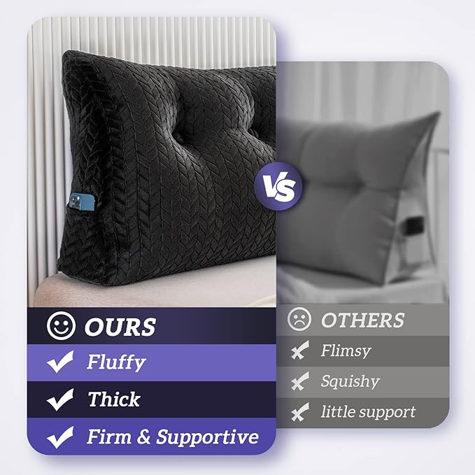 Triangular Wedge Headboard Pillow Large Bolster Bed Rest Reading Pillow Backrest Positioning Support Bolster Cushion with Removable Cover