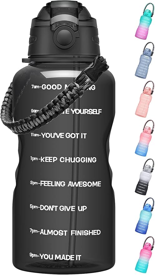 Water Bottles 1 / Half Gallon with Time Marker and Straw, Large Fitness Sports Motivational Bottle, Wide Mouth Leakproof and BPA Free for Travel, Gym,office,school