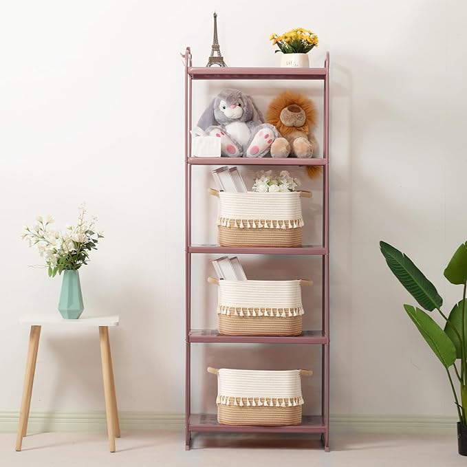 TeoKJ Woven Storage Bin Set of 3, Cotton Rope Basket for Storage, Clothes Boho Storage Basket Bin for Organizing and Storage, Fabric Storage Basket for Books, Plants, Pet Treats, White & Jute