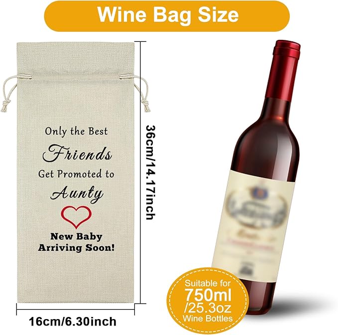 Friends to Aunts Gifts Wine Bag Best Friend Promoted to Aunt Gifts Pregnancy Reveal Gifts for Friends Wine Bottle Decoration Bag Thank You Gifts for Aunty Wine Accessories Gifts for Wine Lovers
