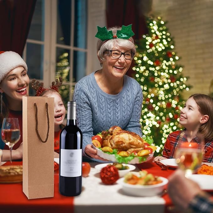 DQZSY 20 Pack Brown Wine Gift Bag, Wine Tote Bags Bulk Kraft Paper Bag with Handles for Party, Shopping,Christmas, Retail Merchandise