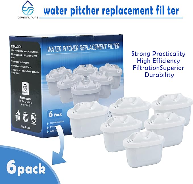Water Filter for All BRITA,Compatible with Brita Maxtra/Mava,Maxtra+, Fit for Mavea,Marella jug Pitcher Replacement Cartridge, Reduce Limescale and Impurities. … (6)