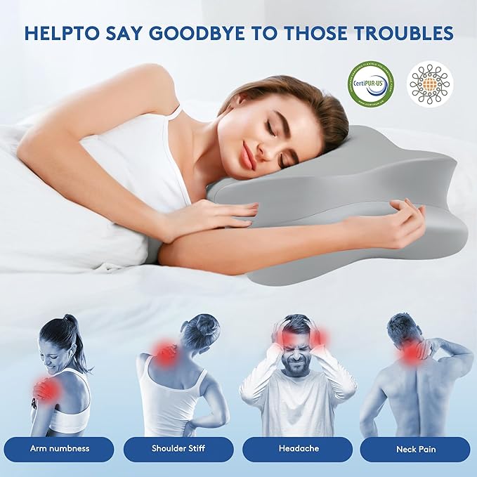 Cervical Pillow for Neck Pain Relief, Cooling Contour Memory Foam Pillows Support Odorless Ergonomic Neck Pillow Adjustable Orthopedic Bed Pillow for Side Back Stomach Sleeper with Pillowcase