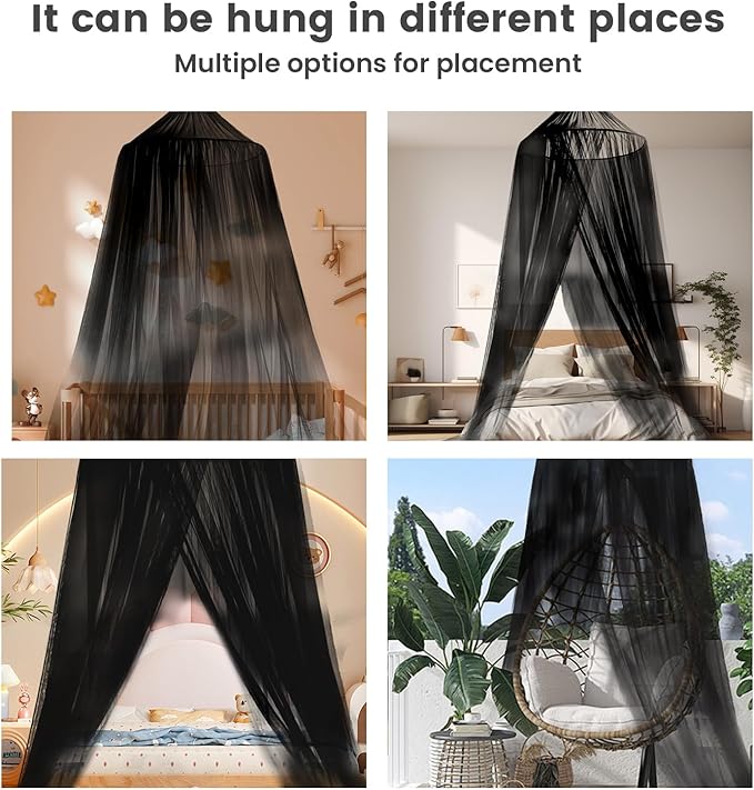 Mengersi Bed Canopy Mosquito Net,Canopy Bed Curtains for Twin Full Queen King Size Bed,Dome Mosquito Netting Bed Tent for Indoor Outdoor,Kid Bed and Adult Beds-Black