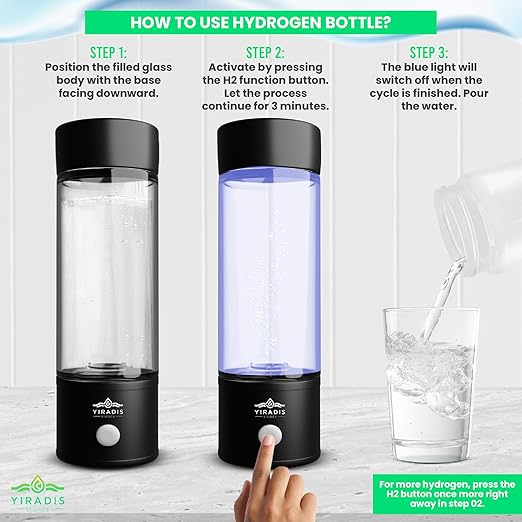 Portable Hydrogen Water Bottle, Hydrogen Generator 420 ML, SPEM Technology, 2000+ PPB, Purification Membrane, Improve Water in 3 Minutes, 2 in 1 Hydrogen Water and Mineral Water Electrolysis