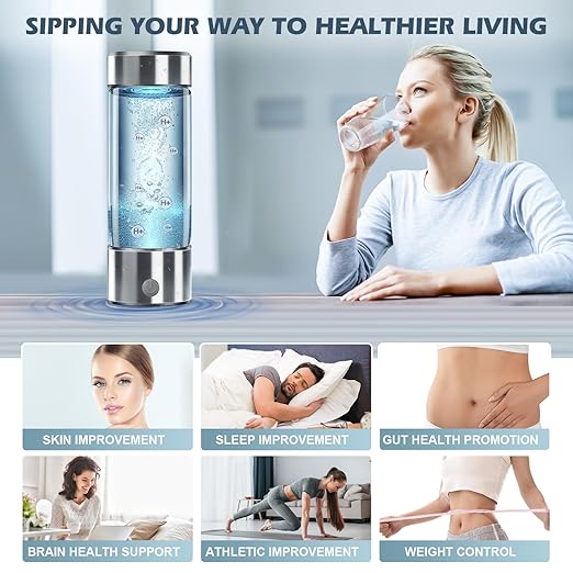 Hydrogen Water Bottle Hydrogen Water Generator with Stickers 450ml Rechargeable Hydrogen Water Machine with PEM SPE Technology 3Min Quick Electrolysis for Office Daily Drinking Birthday Present Ideas