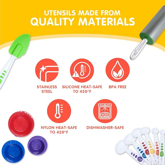 Curious Chef 25-Piece Kitchen Basics Kit for Kids, includes Real Cooking and Baking Tools, Dishwasher Safe and Made with BPA-Free Plastic