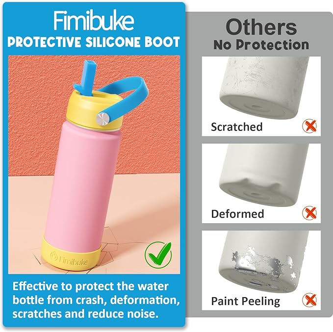 Fimibuke Kids Insulated Water Bottle - 18oz BPA-FREE Kids Cups with Straw Double Wall Vacuum Tumbler 18/8 Stainless Steel Leak Proof Toddler Water Bottle for School Boys Girls (2 Pack, Ocean Life)