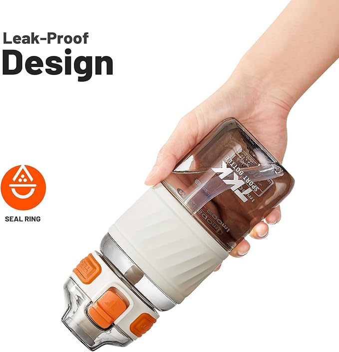 TKK 15oz Sports Water Bottles with Removable Straw Durable BPA Free Tritan Bottles Leak-Proof Water Bottles for School, Fitness, Gym, Outdoor, White