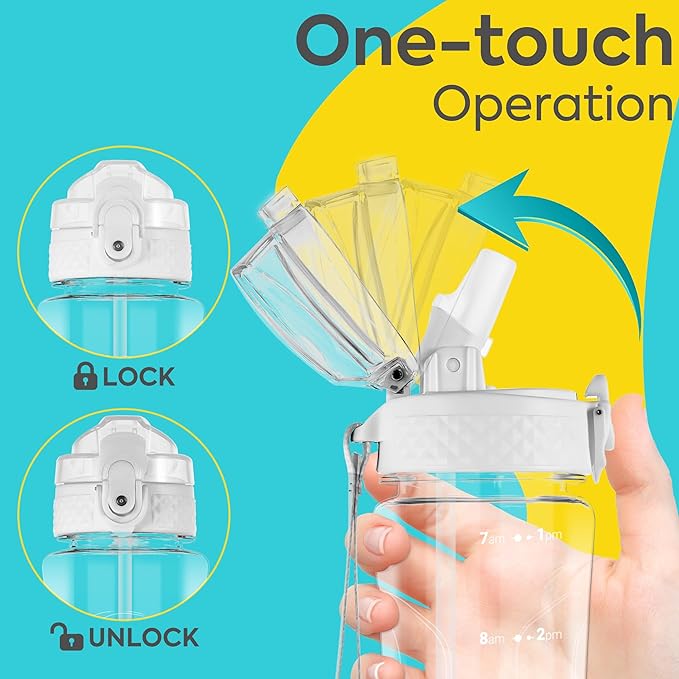 OLDLEY Kids Water Bottle with Straw 15 oz BPA-Free Leak-Proof Motivational Water Bottles with Time Marker for School Sports Travel Gym, Easy to Use for Girls Goys, 1 Straw Lid, Transparent