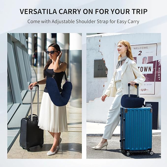 Stuffable Travel Pillow for Extra Luggage, Travel Neck Pillow Stuffable with Clothes, Stuffable Neck Pillow for Travel, Velvet Travel Neck Pillow Storage Bag, Fillable Luggage Pillow (Dark Blue)