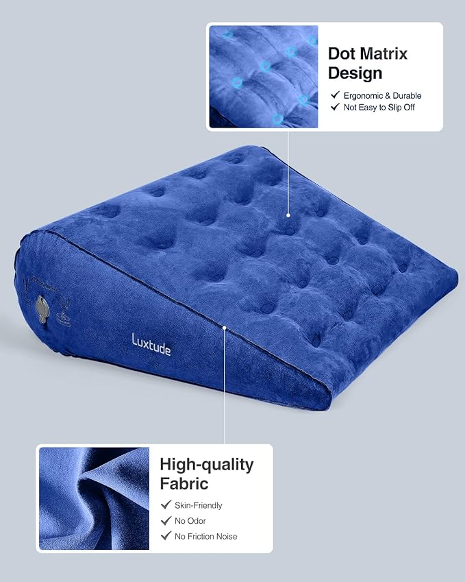 Luxtude Inflatable Wedge Pillow for Sleep Apnea, Travel Wedge Pillow for Back Pain Relief, Knee Leg Elevation Pillow, Inflatable Bed Wedge Pillow for Sleeping, Back Support Pillow for Sitting Up